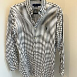 Ralph Lauren Blue and White Dress Shirt with Gingham Pattern